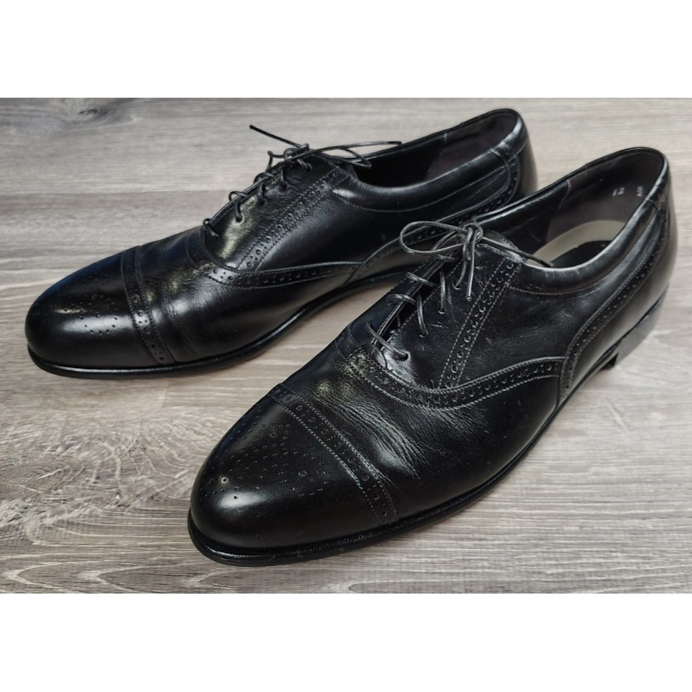 Easy Spirit Men 12 Black Leather Cap Toe‎ Oxford Brogue Dress Shoes Lace USA